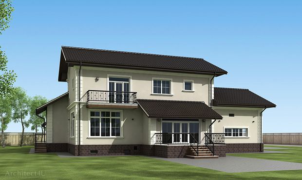 дом в современной классике - левый фасад